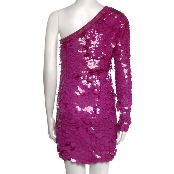 Dundas Sequins One Shoulder Mini Dress Petite Pink Embellished Sparkly Party - Picture 5 of 8